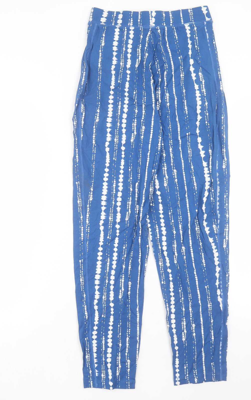 Marks and Spencer Womens Blue Geometric Viscose Trousers Size 8 L28 in Regular
