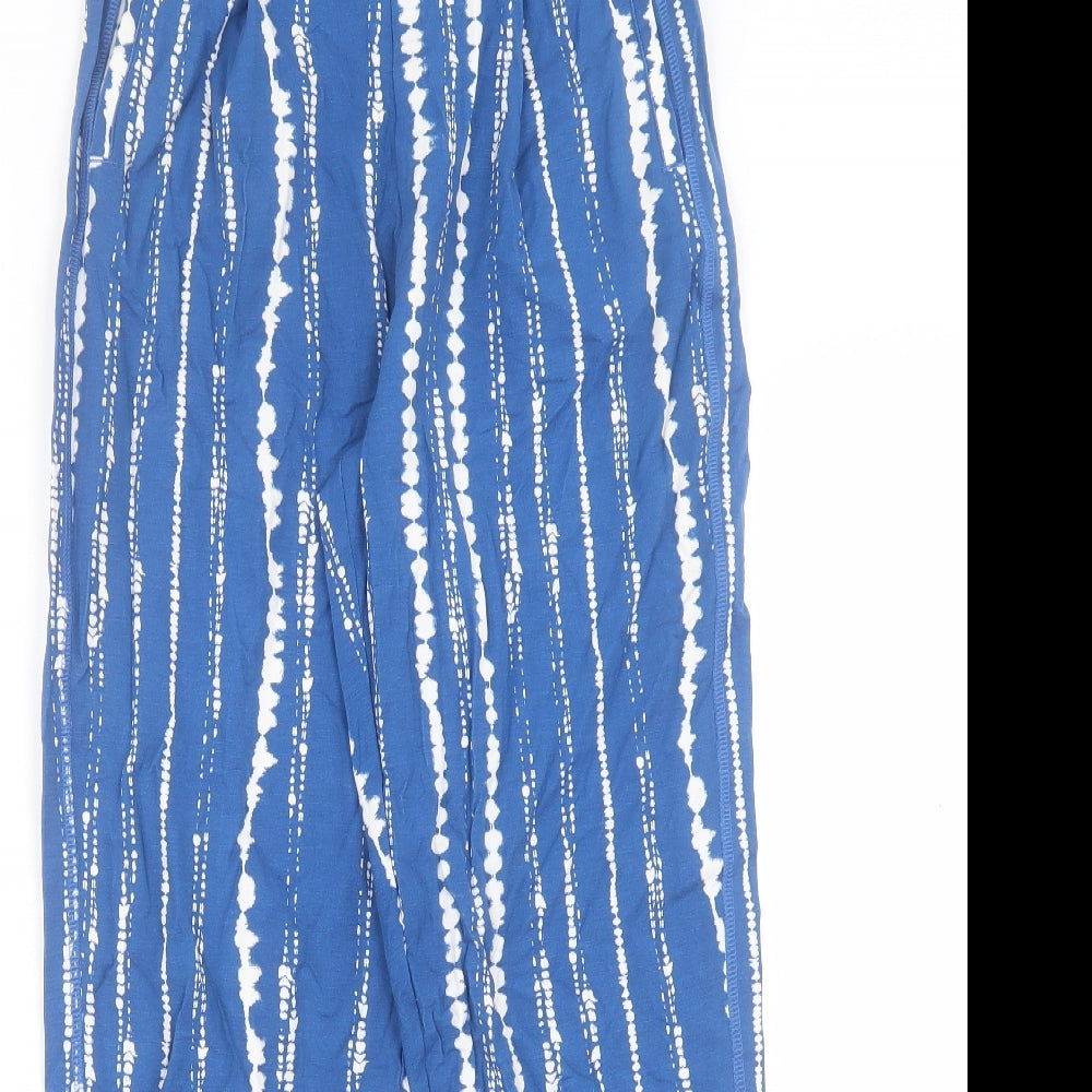 Marks and Spencer Womens Blue Geometric Viscose Trousers Size 8 L28 in Regular