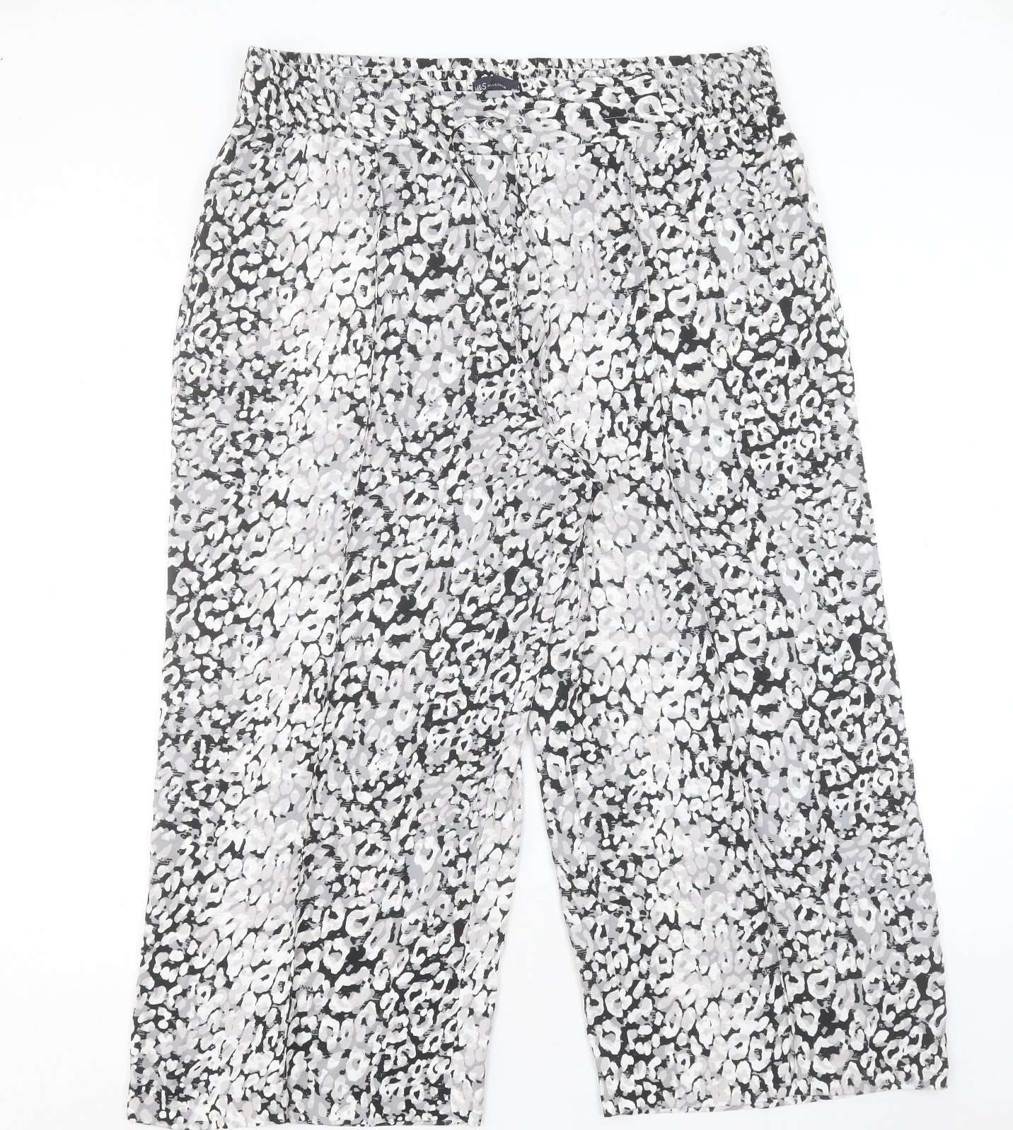 Marks and Spencer Womens Grey Geometric Polyester Trousers Size 20 L24 in Regular Snap