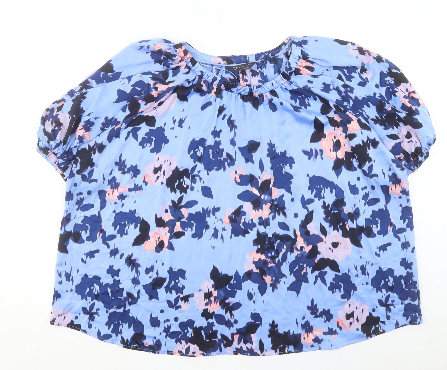 Marks and Spencer Womens Blue Geometric Polyester Basic T-Shirt Size 20 Round Neck