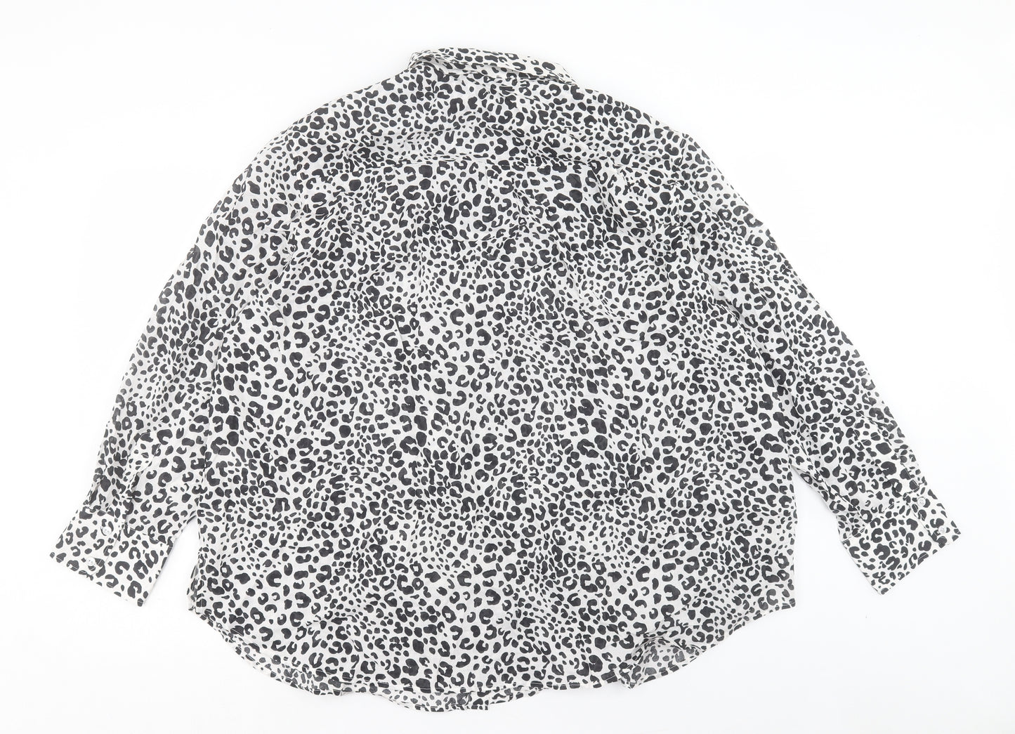 Marks and Spencer Womens White Animal Print Cotton Basic Button-Up Size 24 Collared
