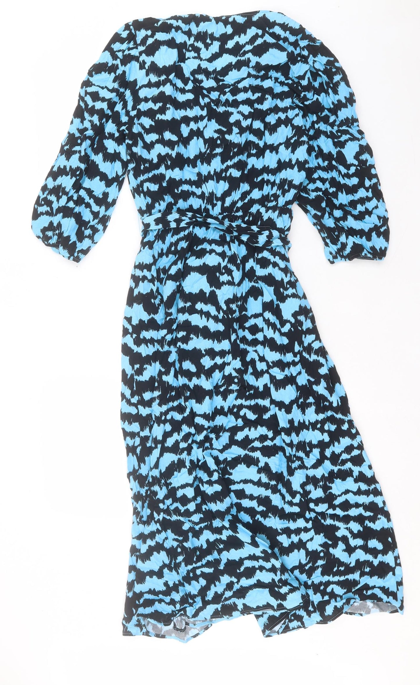 Marks and Spencer Womens Blue Geometric Viscose A-Line Size 10 V-Neck Pullover