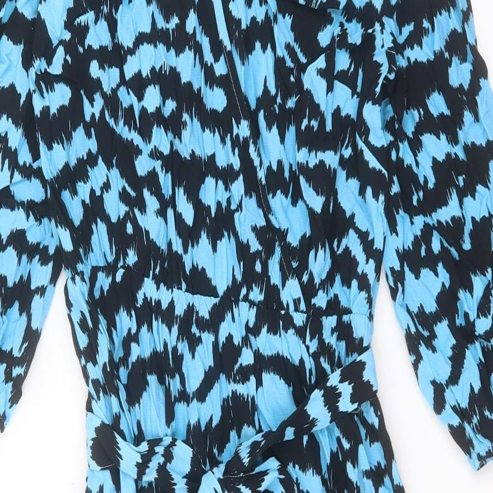 Marks and Spencer Womens Blue Geometric Viscose A-Line Size 10 V-Neck Pullover