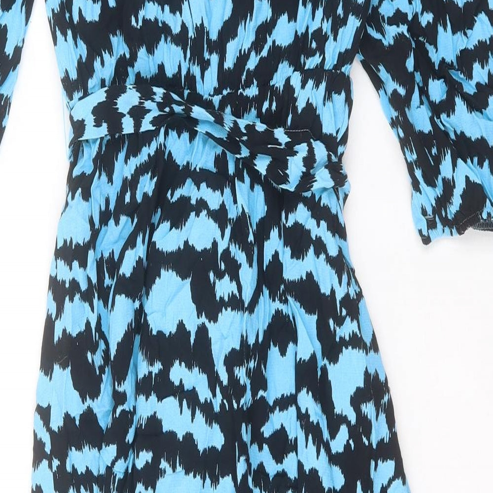 Marks and Spencer Womens Blue Geometric Viscose A-Line Size 10 V-Neck Pullover