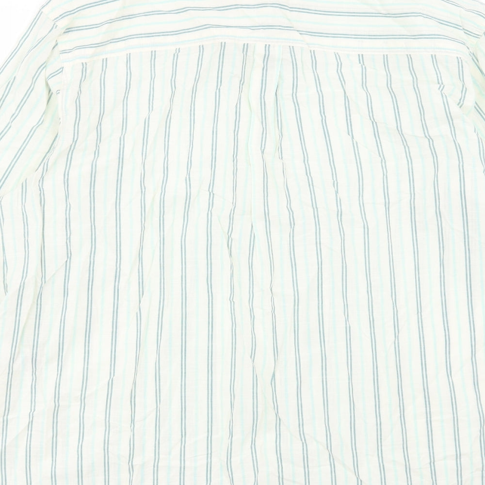 Marks and Spencer Womens Green Striped Cotton Basic Button-Up Size 16 Collared
