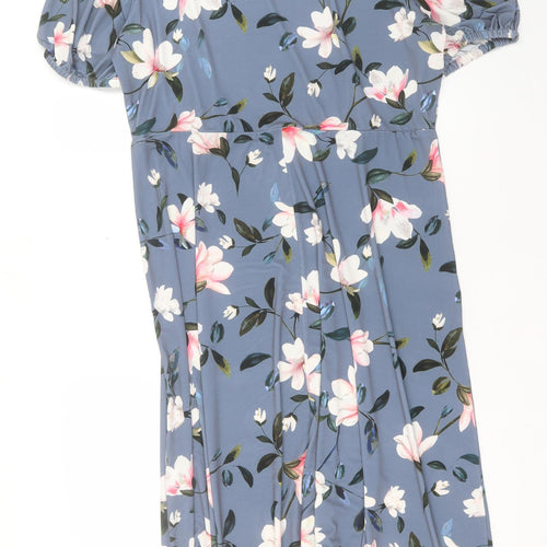 Finery Womens Grey Floral Polyester A-Line Size 18 Crew Neck Button
