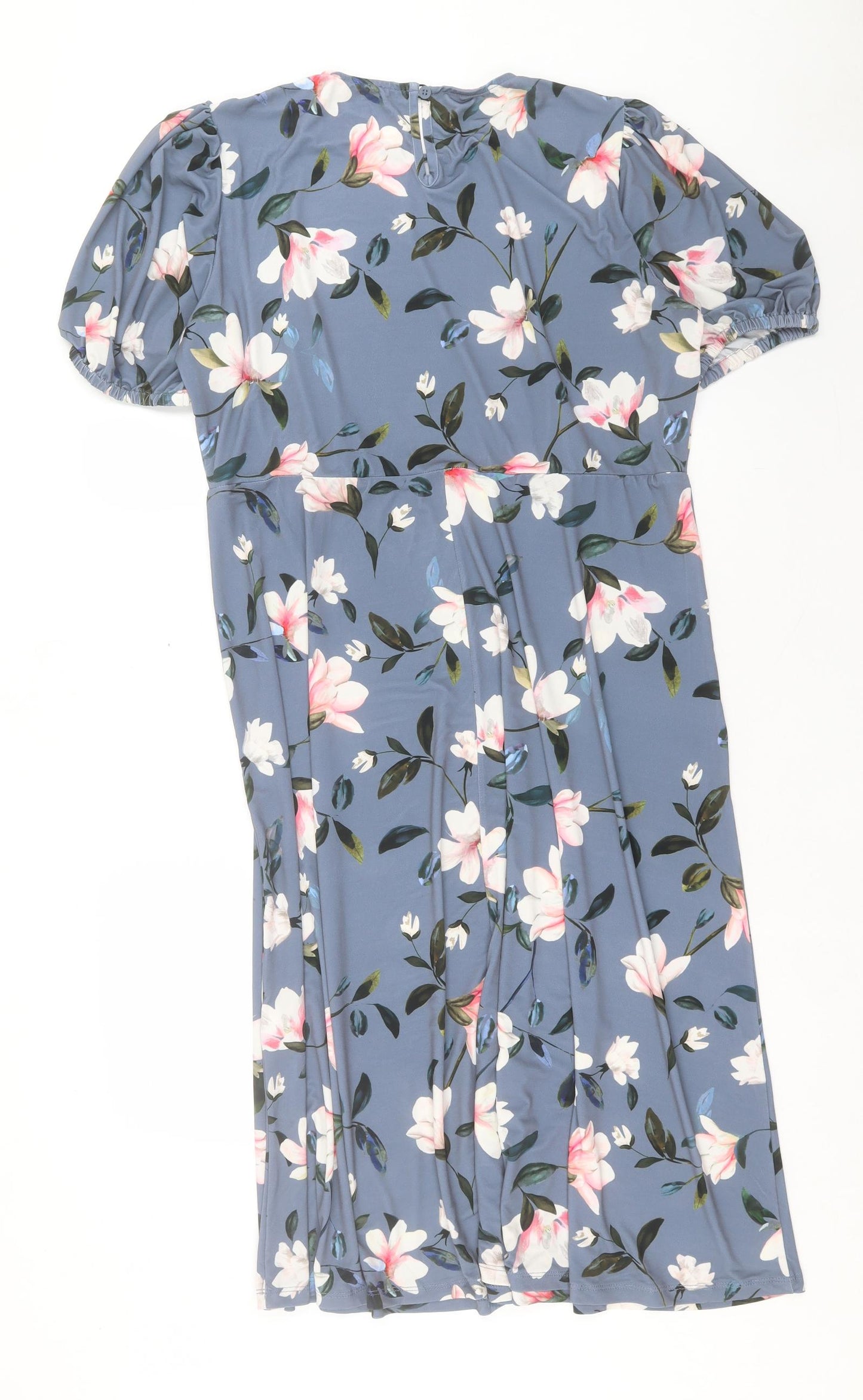 Finery Womens Grey Floral Polyester A-Line Size 18 Crew Neck Button