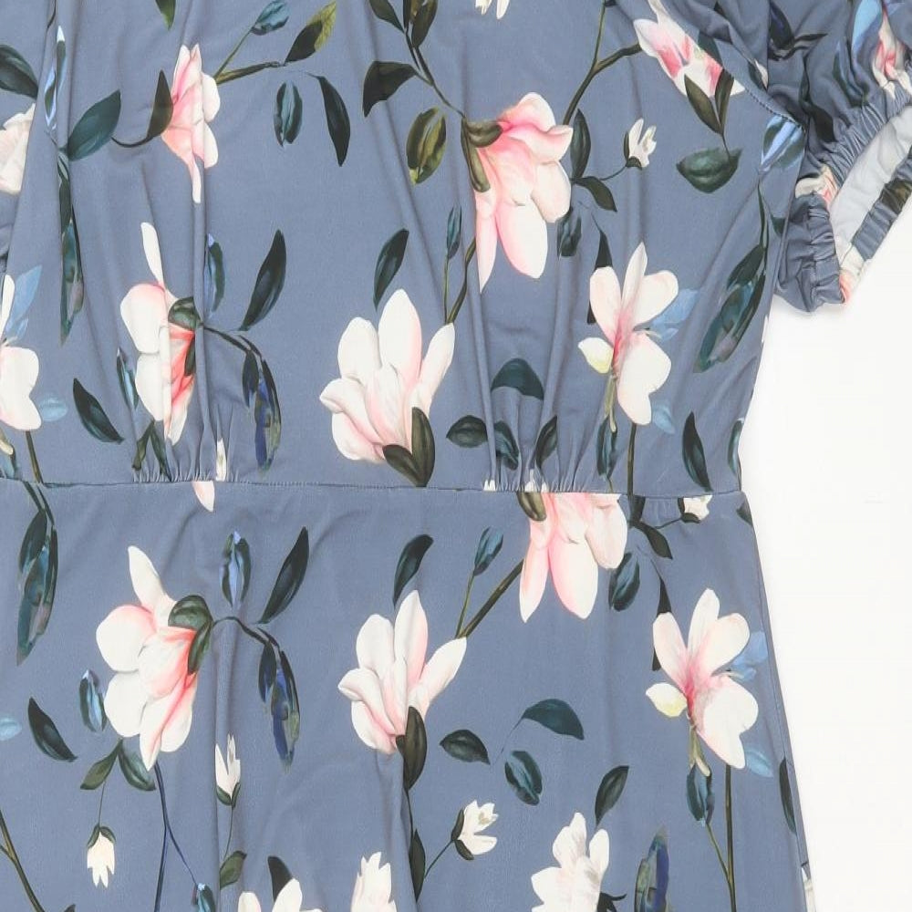Finery Womens Grey Floral Polyester A-Line Size 18 Crew Neck Button