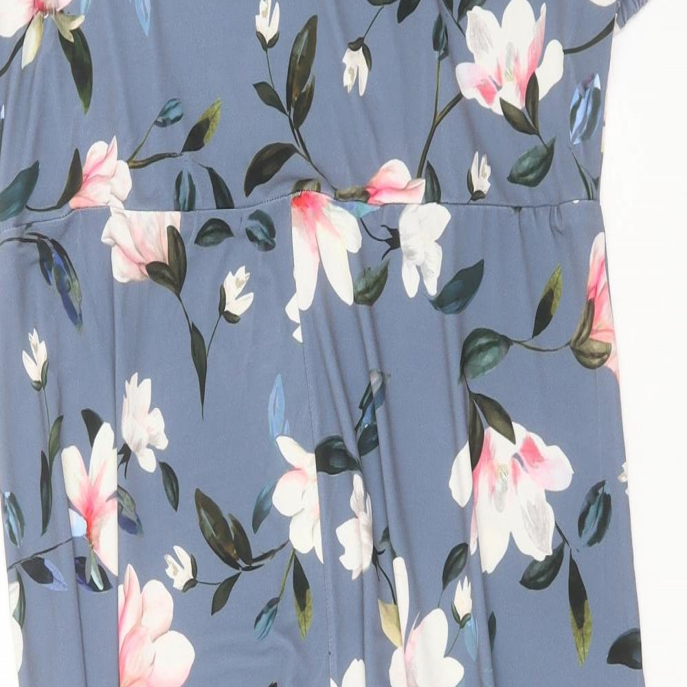Finery Womens Grey Floral Polyester A-Line Size 18 Crew Neck Button