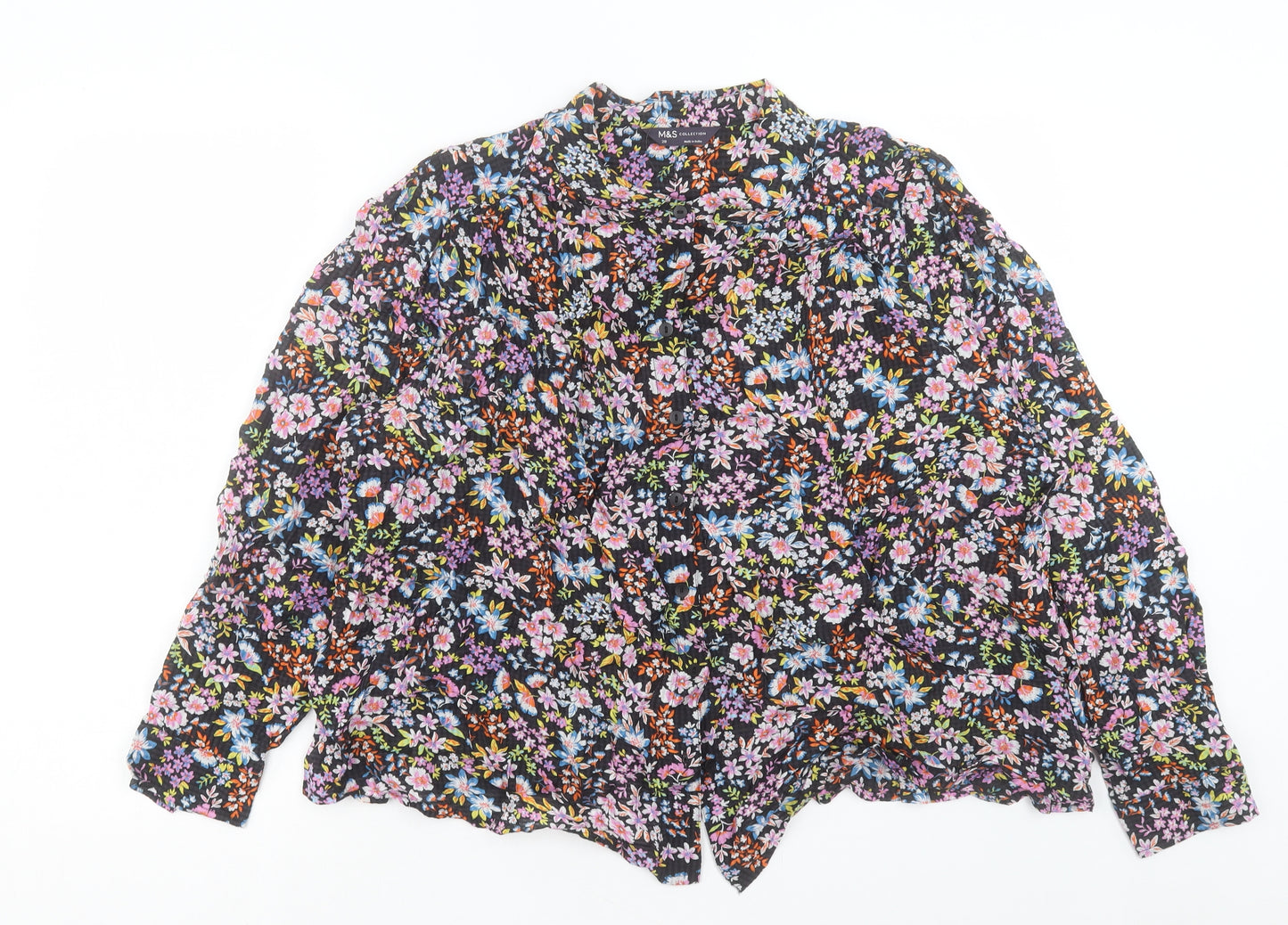 Marks and Spencer Womens Multicoloured Floral Cotton Basic Button-Up Size 20 Collared