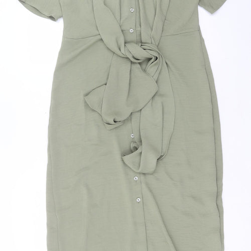 Marks and Spencer Womens Green Polyester Shirt Dress Size 6 Collared Button