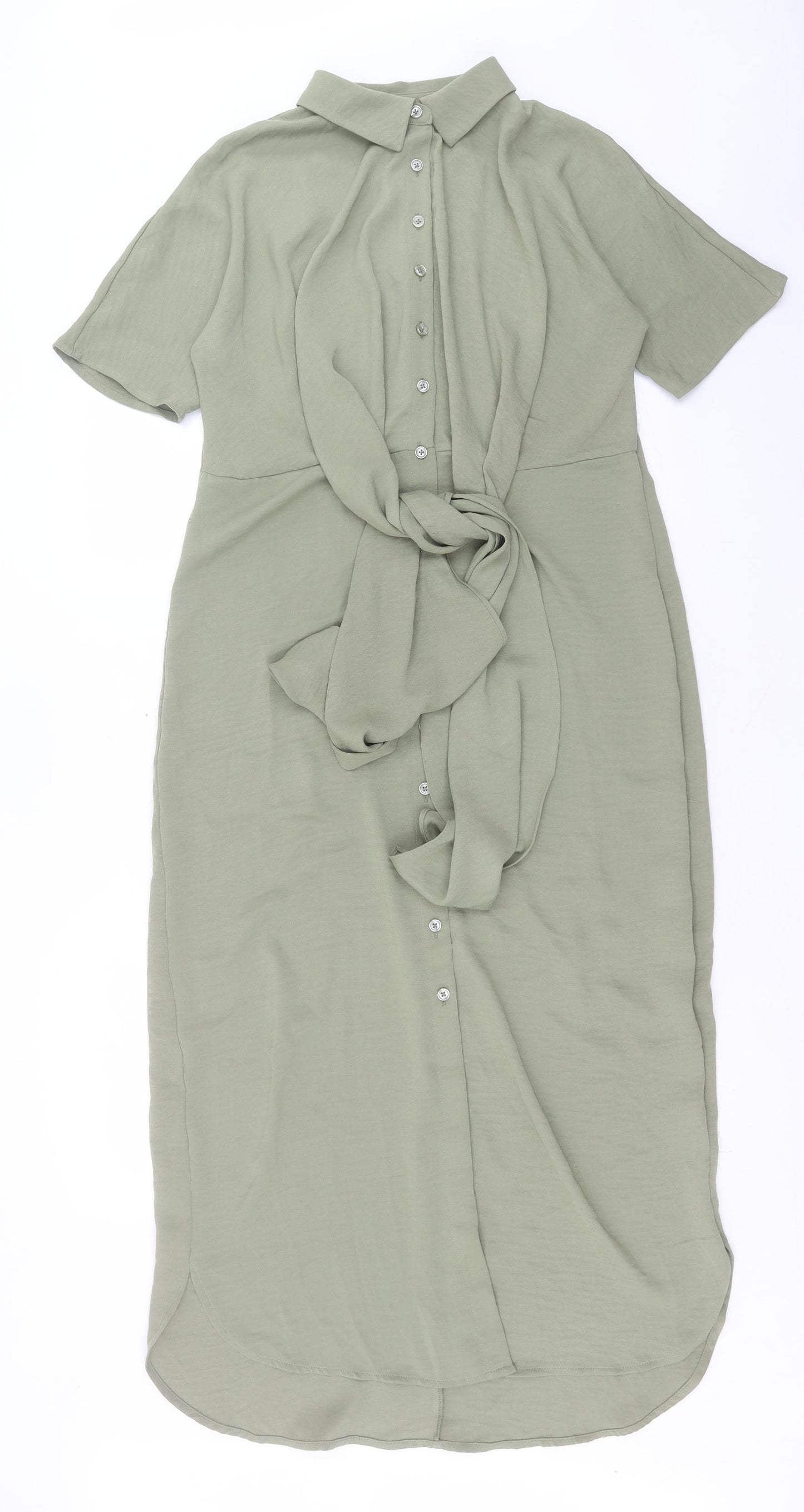 Marks and Spencer Womens Green Polyester Shirt Dress Size 6 Collared Button
