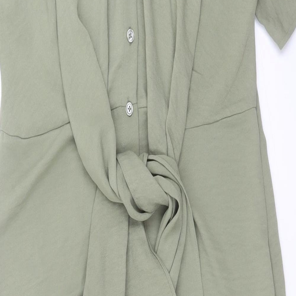 Marks and Spencer Womens Green Polyester Shirt Dress Size 6 Collared Button