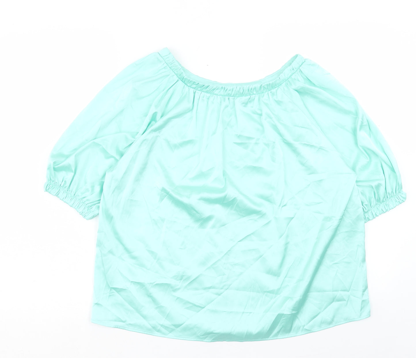 Marks and Spencer Womens Green Polyester Basic T-Shirt Size 10 Boat Neck