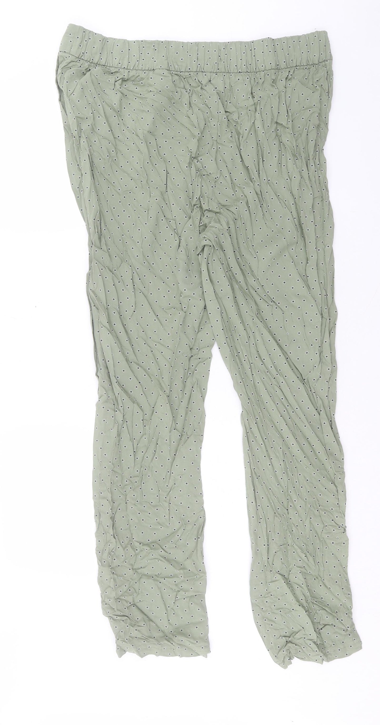 Marks and Spencer Womens Green Geometric Viscose Trousers Size 8 L31 in Regular