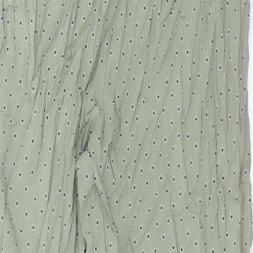 Marks and Spencer Womens Green Geometric Viscose Trousers Size 8 L31 in Regular