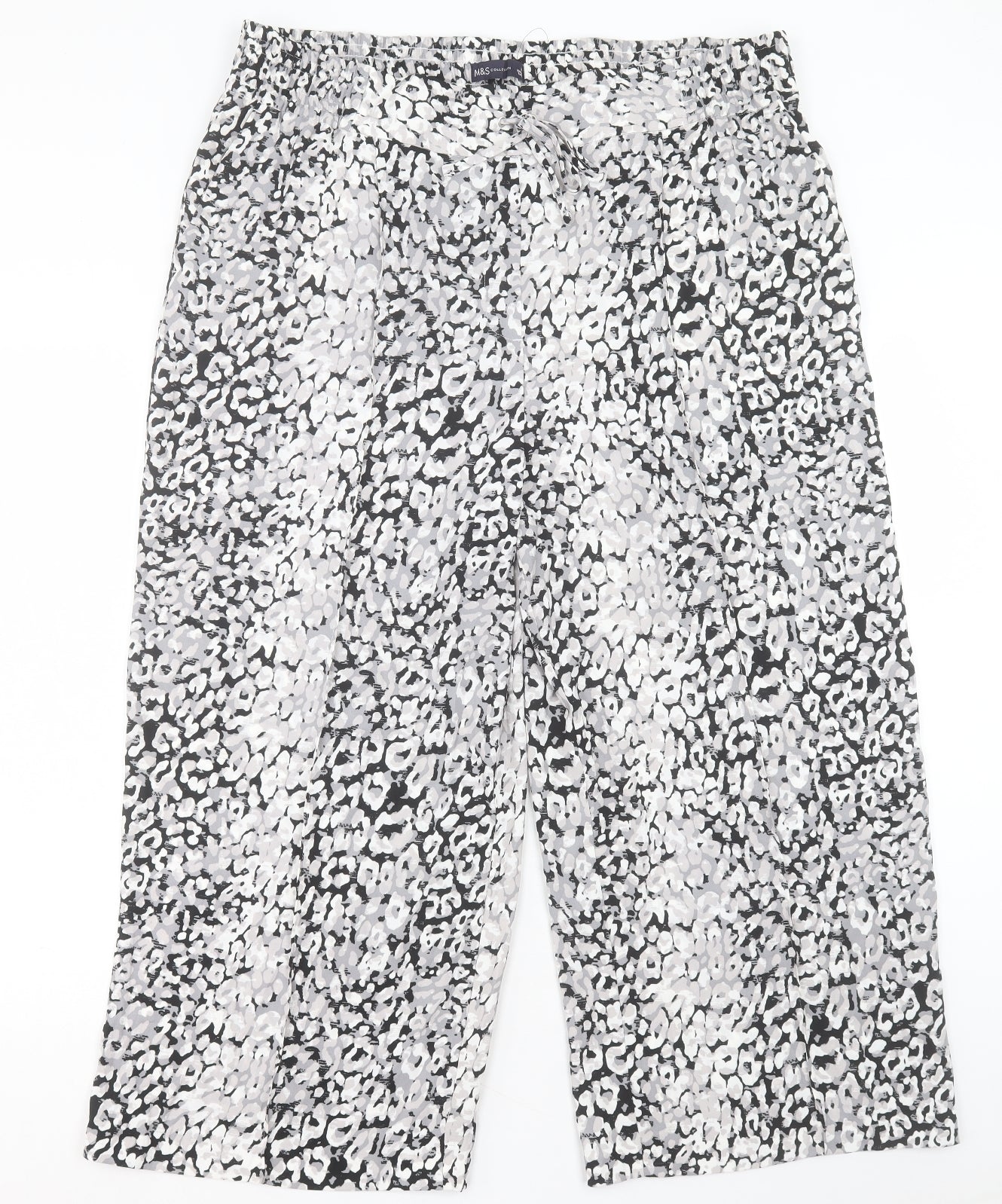 Marks and Spencer Womens Grey Geometric Polyester Trousers Size 20 L24 in Regular Drawstring