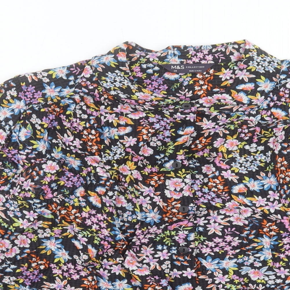 Marks and Spencer Womens Multicoloured Floral Cotton Basic Button-Up Size 18 Collared