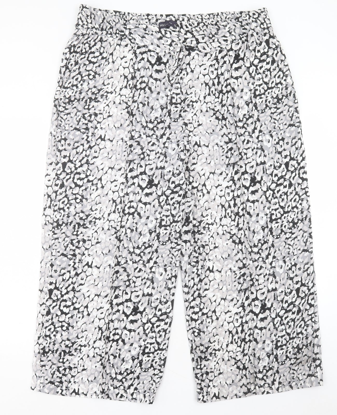Marks and Spencer Womens Grey Geometric Polyester Trousers Size 20 L24 in Regular Drawstring