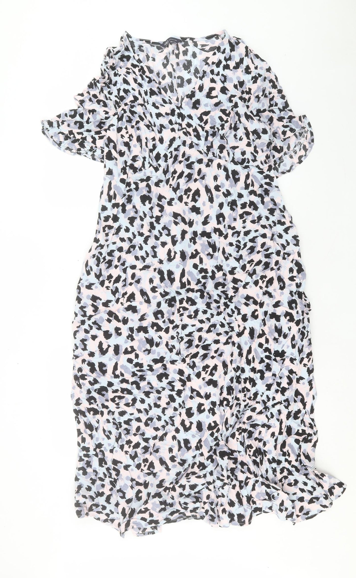Marks and Spencer Womens Multicoloured Animal Print Polyester A-Line Size 16 V-Neck Pullover