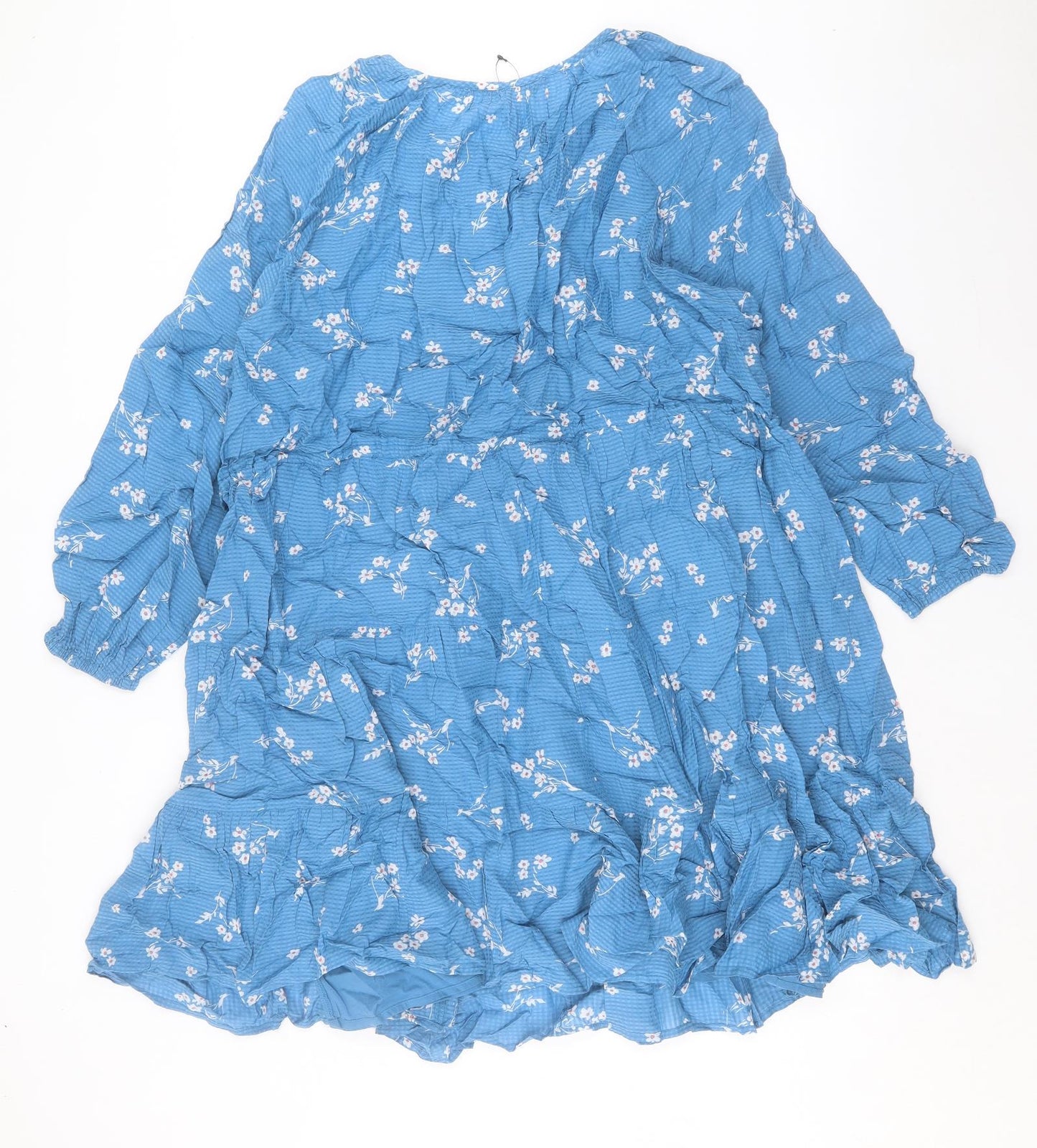 Marks and Spencer Womens Blue Floral Cotton A-Line Size 20 V-Neck Pullover