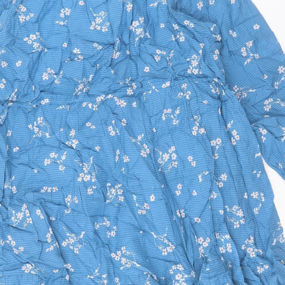 Marks and Spencer Womens Blue Floral Cotton A-Line Size 20 V-Neck Pullover