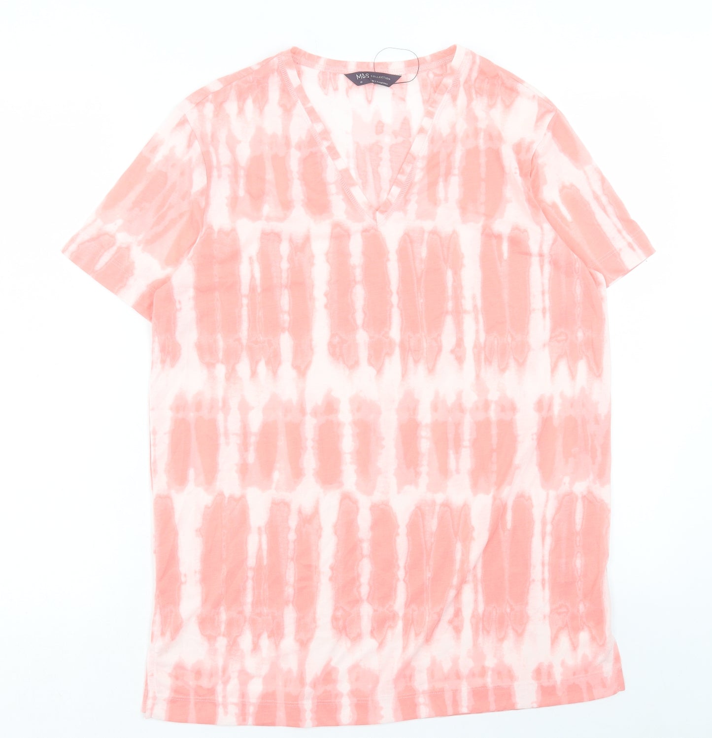 Marks and Spencer Womens Pink Geometric Polyester Basic T-Shirt Size 10 V-Neck