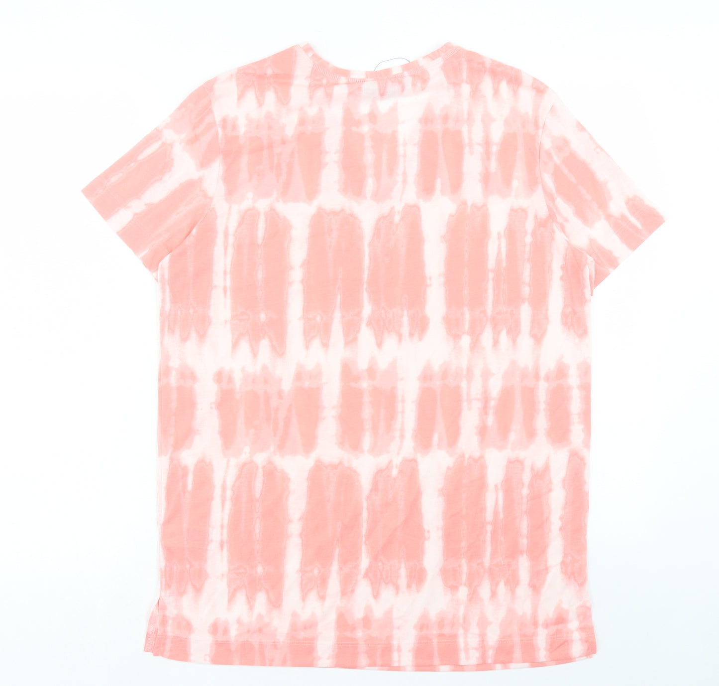 Marks and Spencer Womens Pink Geometric Polyester Basic T-Shirt Size 10 V-Neck