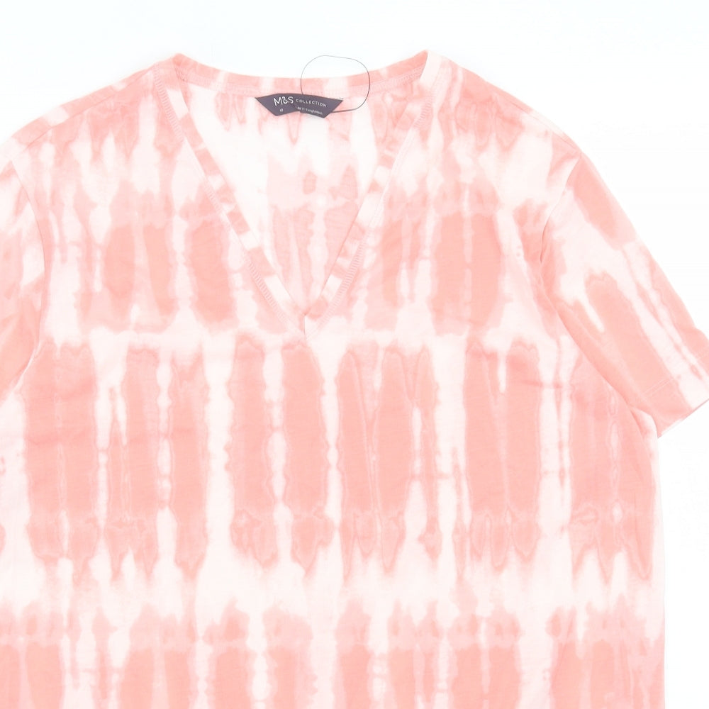 Marks and Spencer Womens Pink Geometric Polyester Basic T-Shirt Size 10 V-Neck