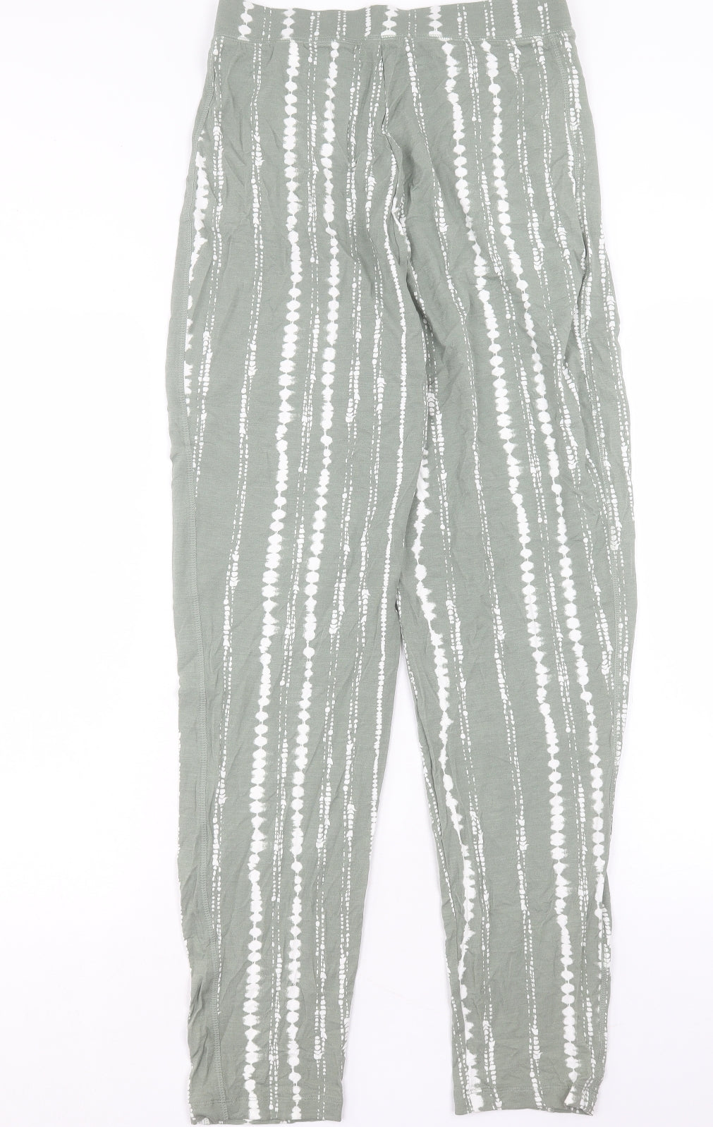 Marks and Spencer Womens Green Geometric Viscose Trousers Size 10 L30 in Regular