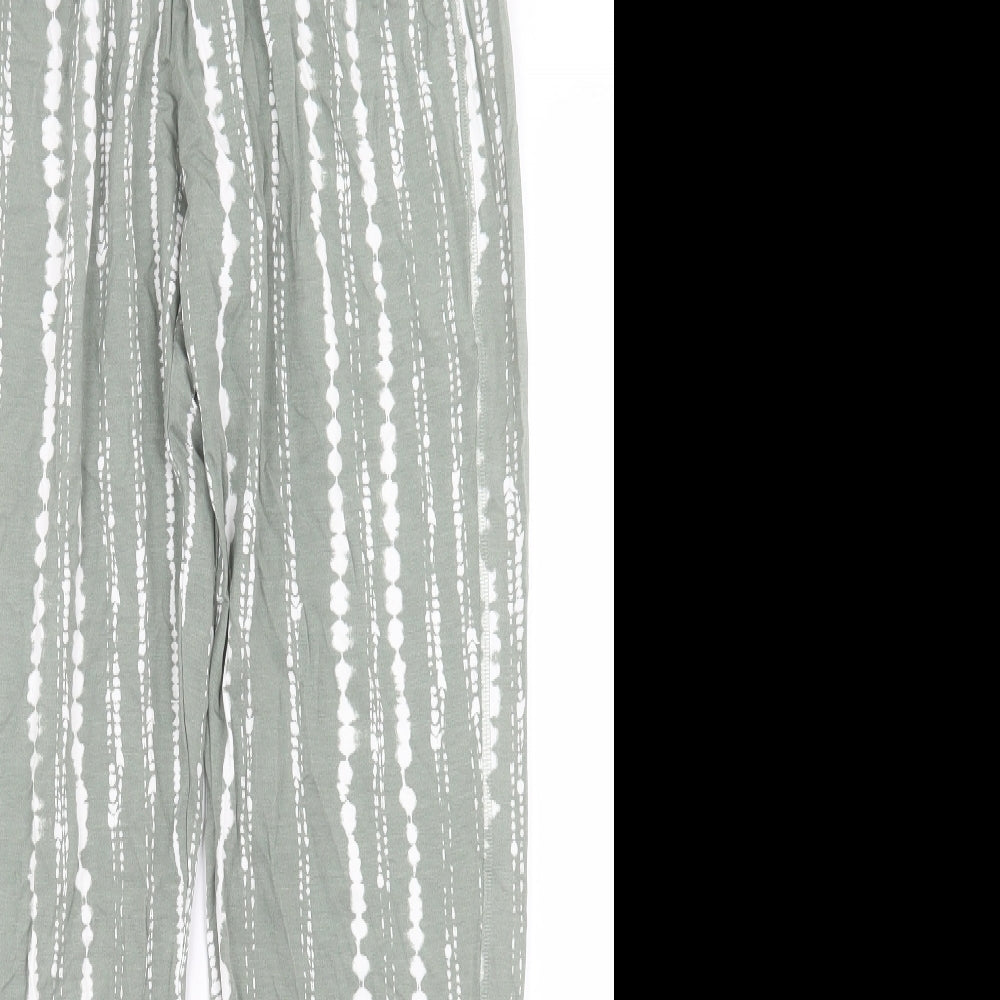 Marks and Spencer Womens Green Geometric Viscose Trousers Size 10 L30 in Regular