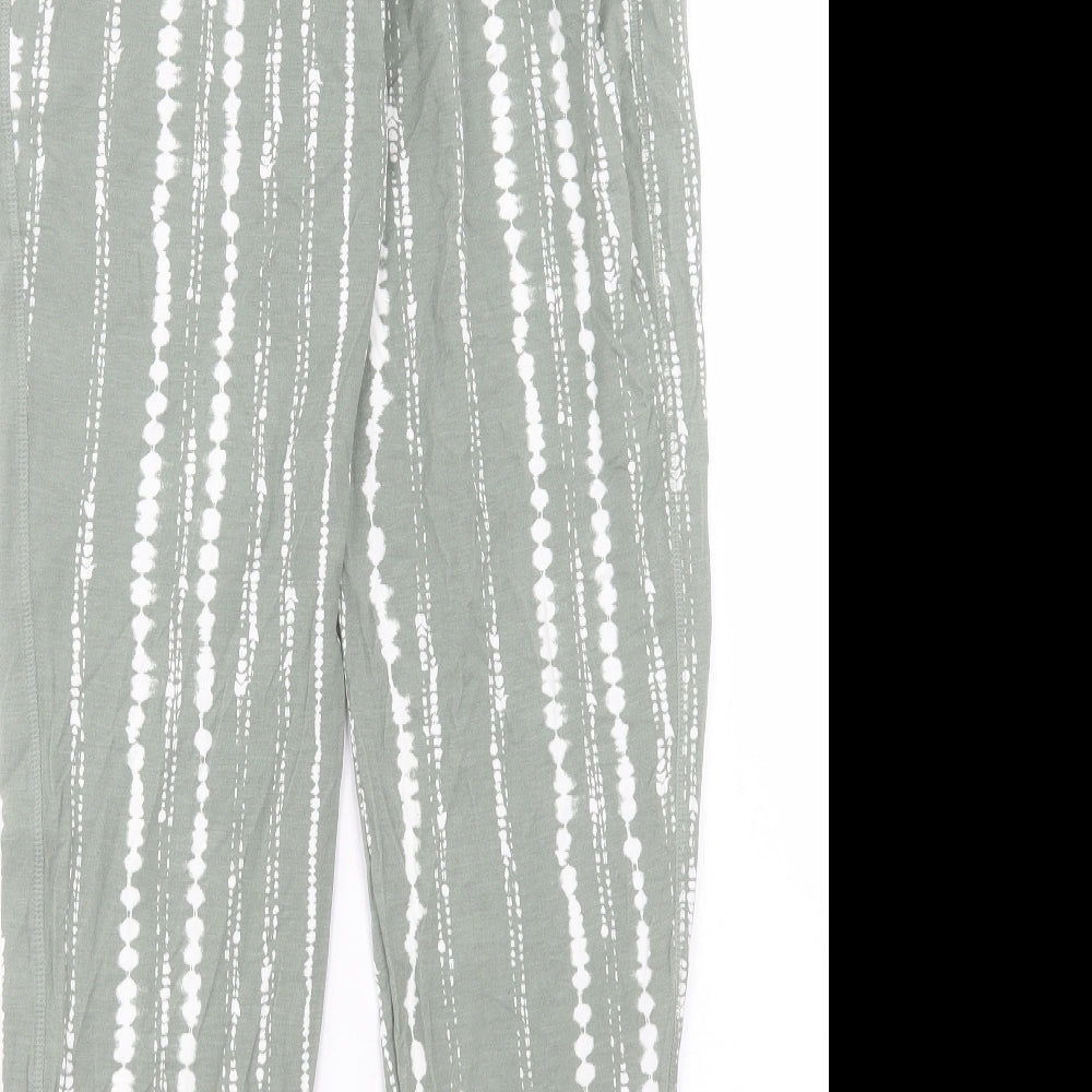 Marks and Spencer Womens Green Geometric Viscose Trousers Size 10 L30 in Regular