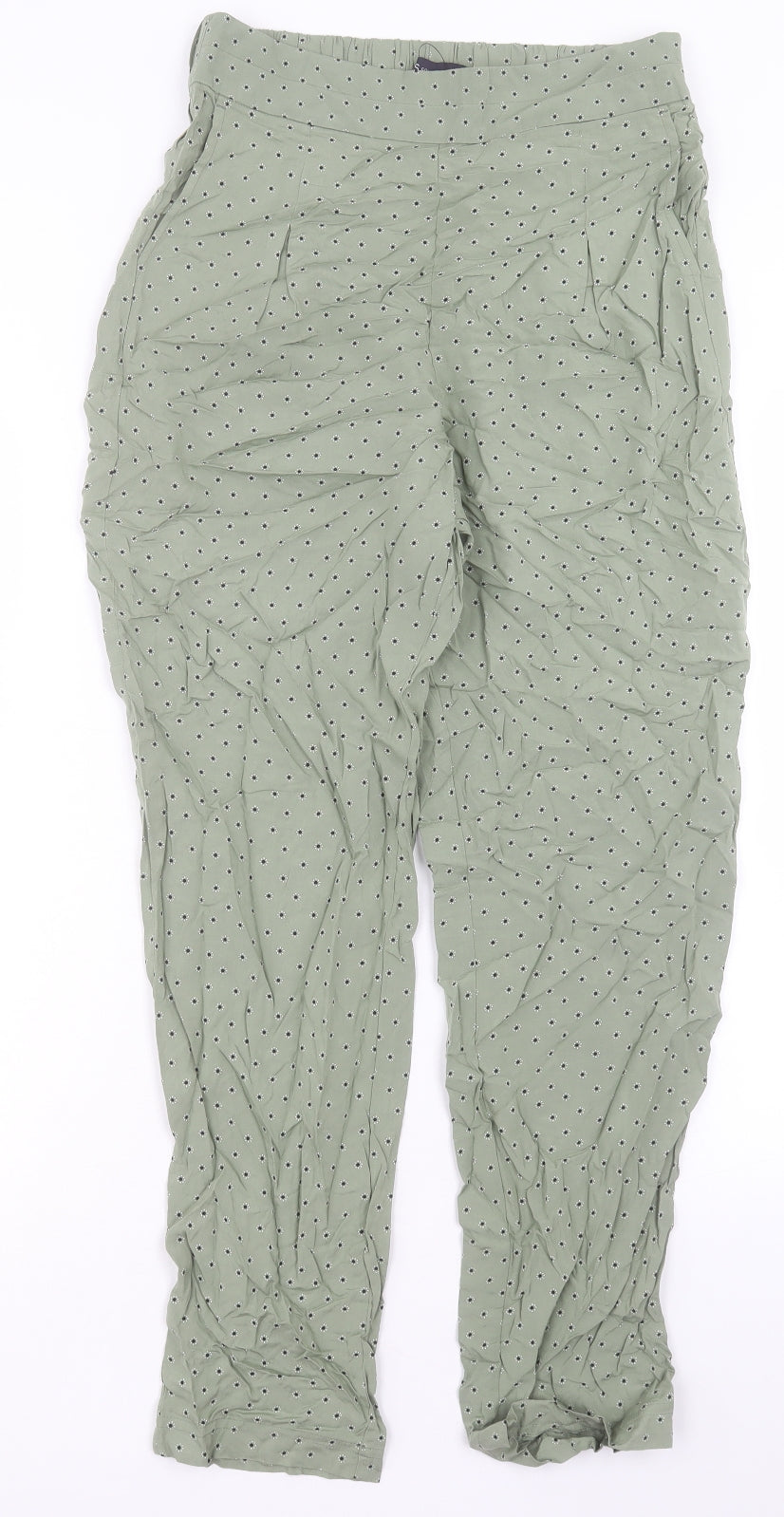 Marks and Spencer Womens Green Geometric Viscose Trousers Size 8 L28 in Regular