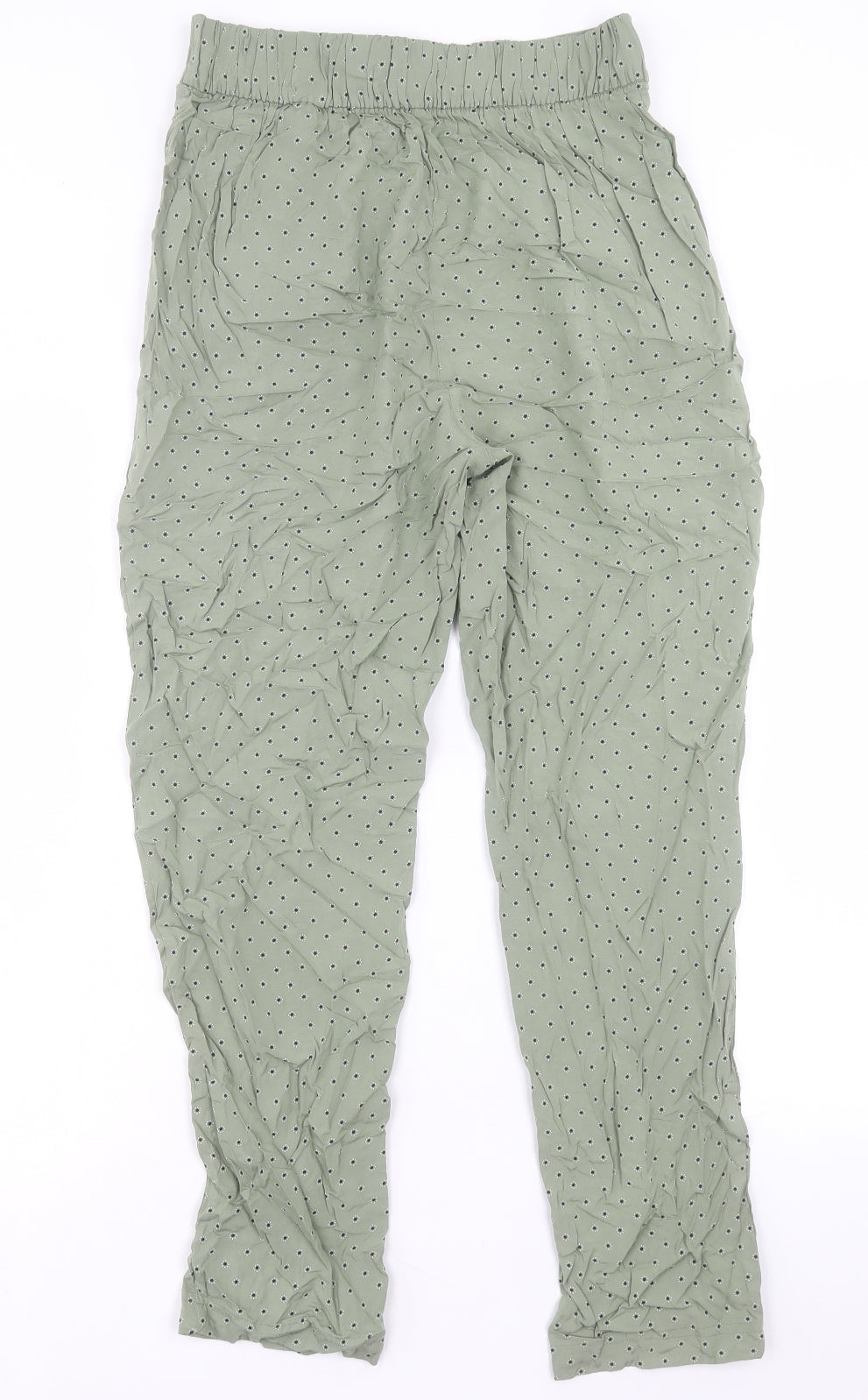 Marks and Spencer Womens Green Geometric Viscose Trousers Size 8 L28 in Regular