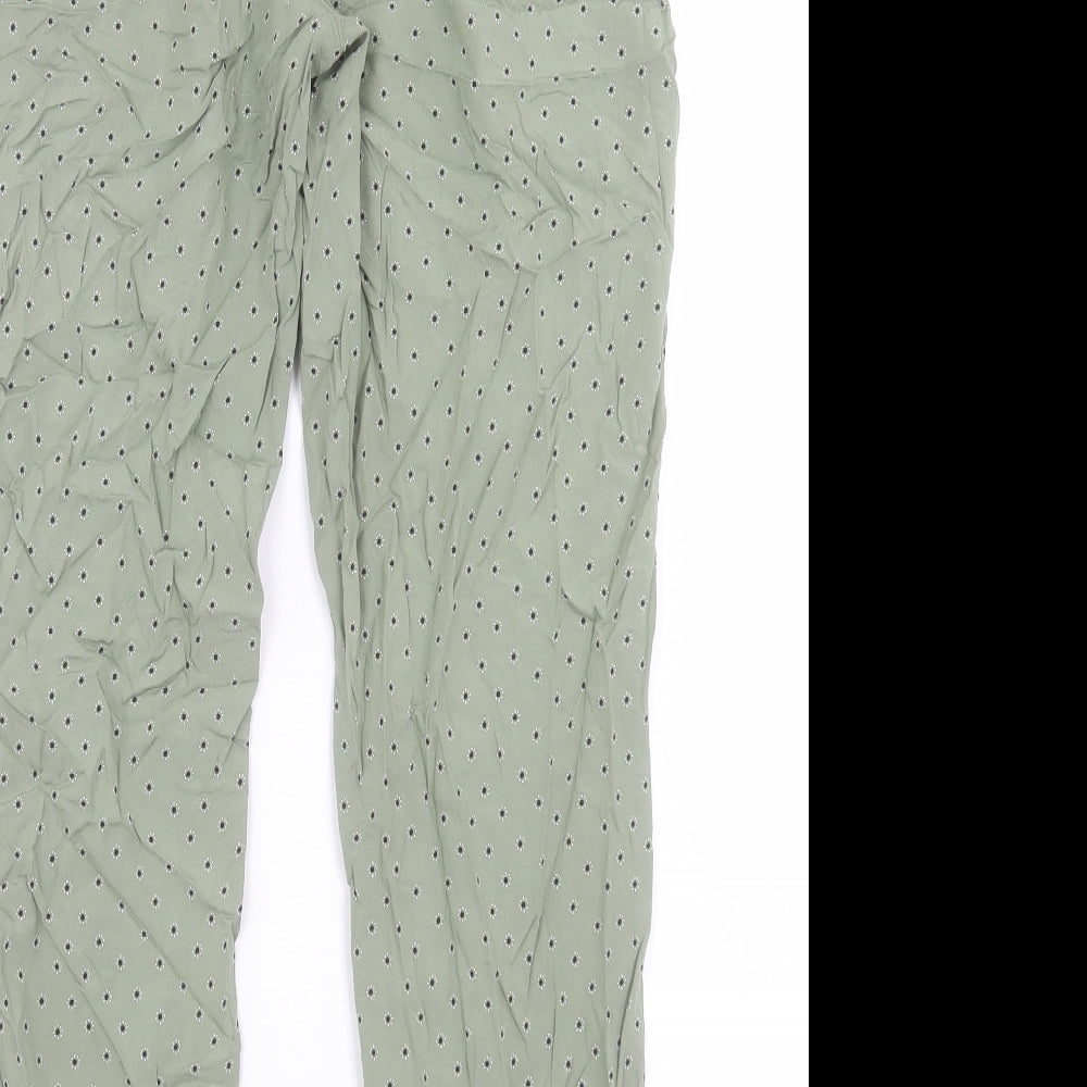 Marks and Spencer Womens Green Geometric Viscose Trousers Size 8 L28 in Regular