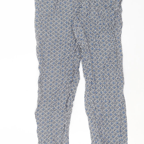 Marks and Spencer Womens Blue Geometric Viscose Trousers Size 8 L28 in Regular