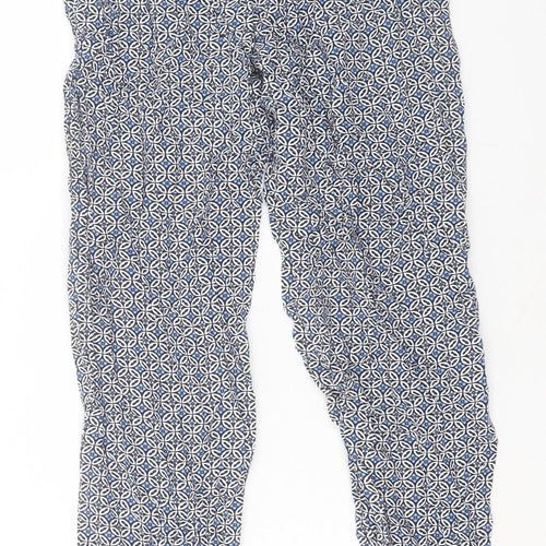 Marks and Spencer Womens Blue Geometric Viscose Trousers Size 8 L28 in Regular