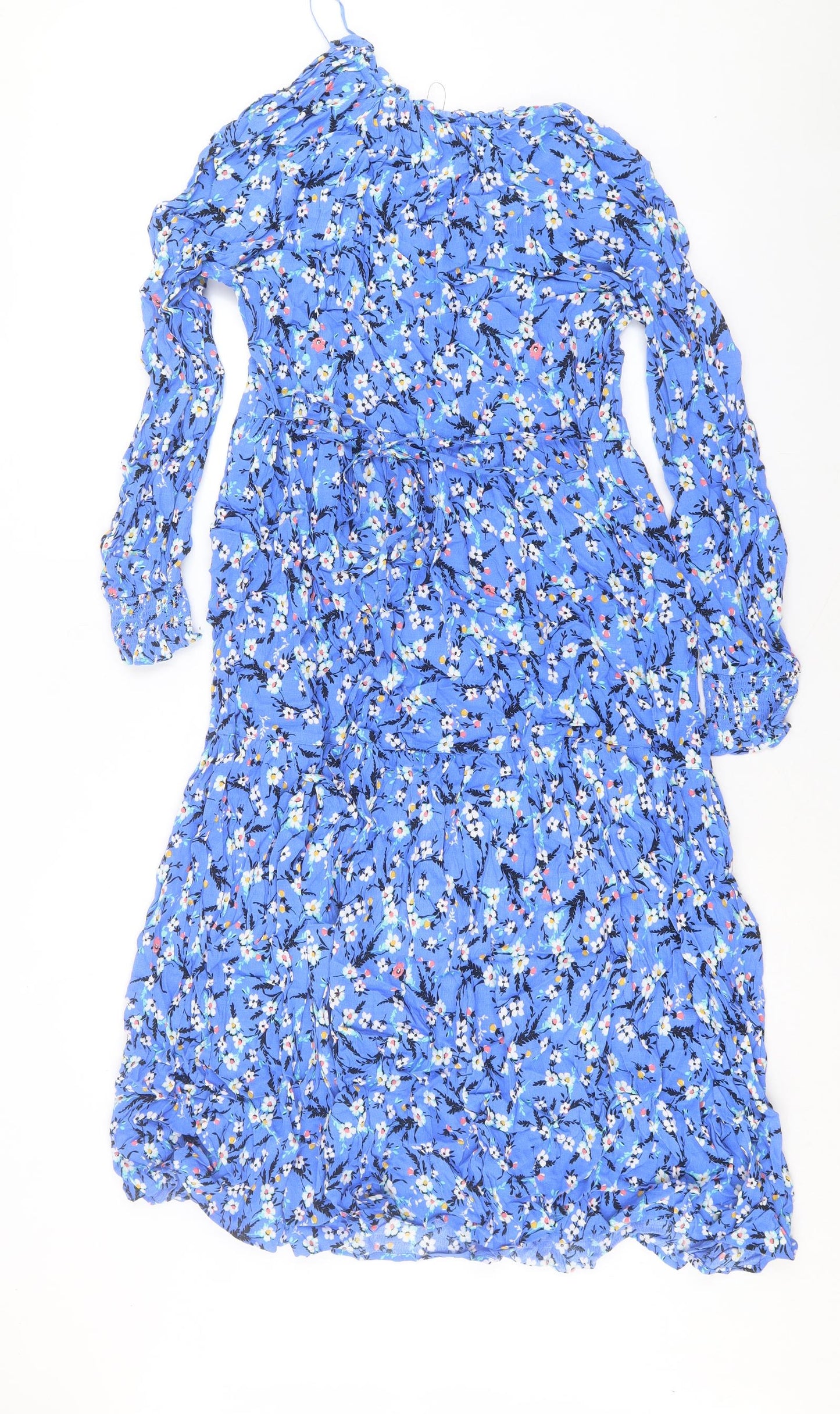 Marks and Spencer Womens Blue Floral Viscose A-Line Size 10 V-Neck Pullover