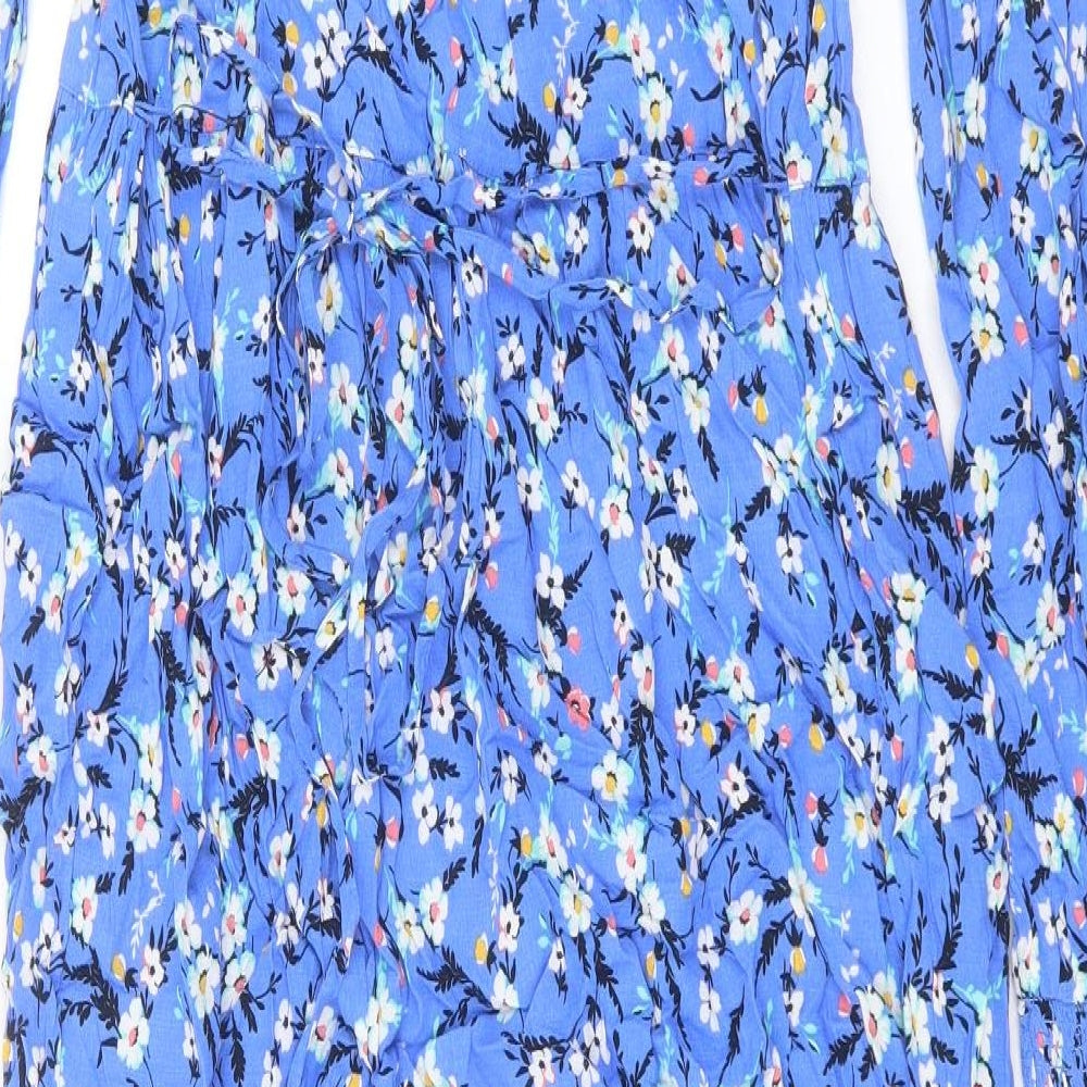 Marks and Spencer Womens Blue Floral Viscose A-Line Size 10 V-Neck Pullover