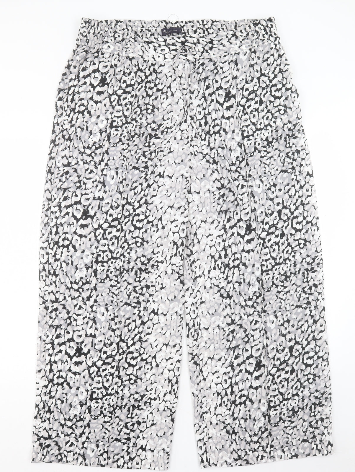 Marks and Spencer Womens Grey Geometric Polyester Trousers Size 20 L24 in Regular Drawstring
