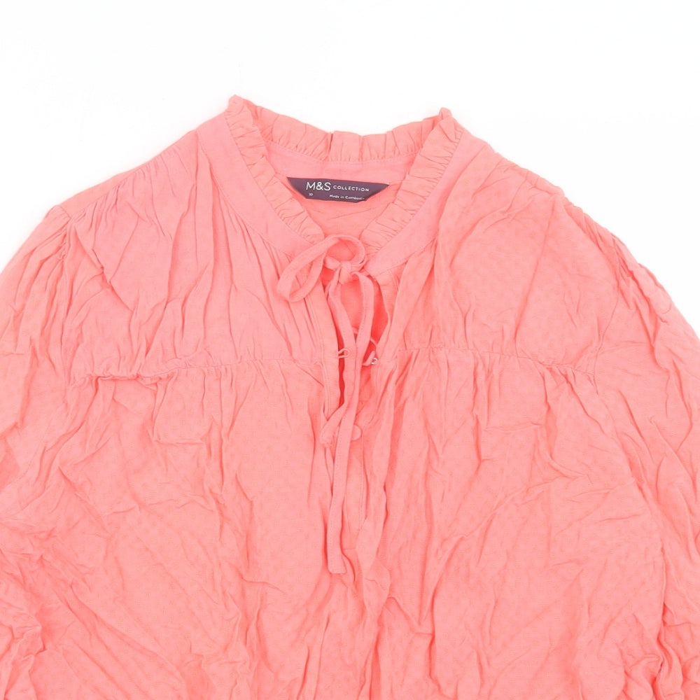 Marks and Spencer Womens Pink Viscose Basic T-Shirt Size 12 V-Neck