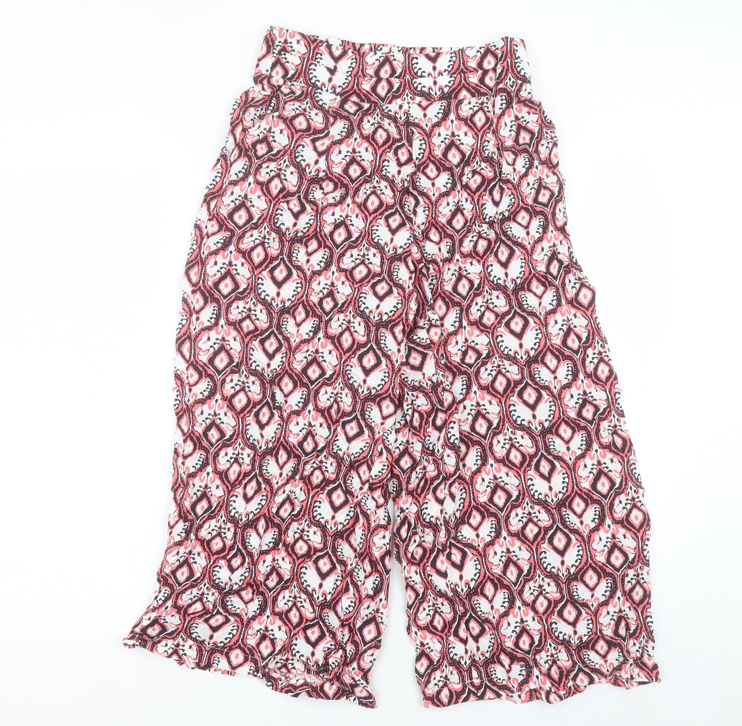 Marks and Spencer Womens Pink Paisley Viscose Cropped Trousers Size 8 L22 in Regular