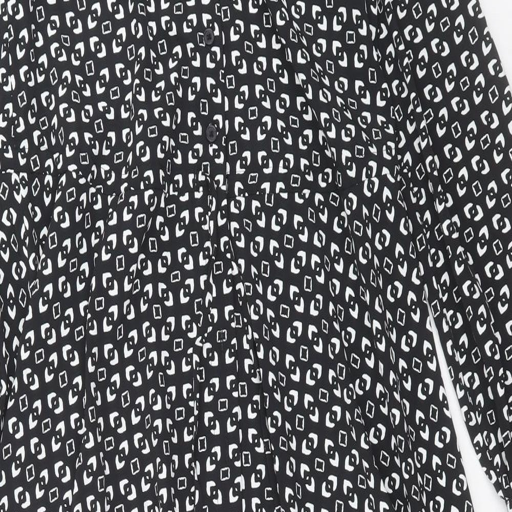 Marks and Spencer Womens Black Geometric Polyester A-Line Size 6 Collared Button
