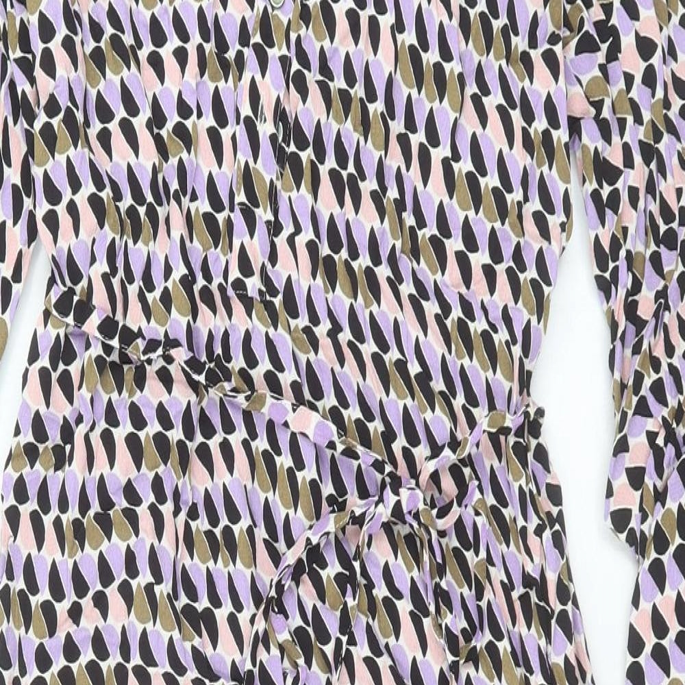 Marks and Spencer Womens Multicoloured Geometric Viscose A-Line Size 10 Collared Button