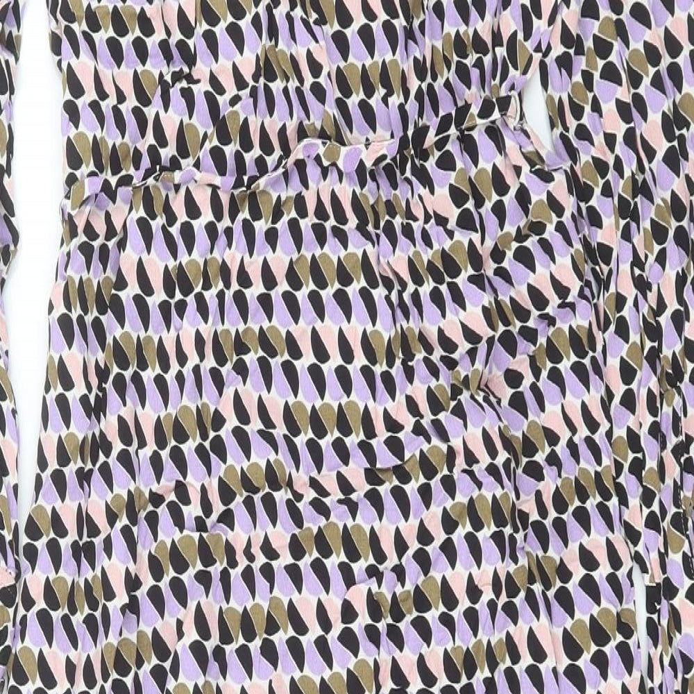 Marks and Spencer Womens Multicoloured Geometric Viscose A-Line Size 10 Collared Button