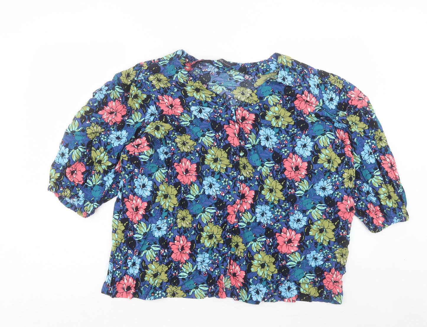 Marks and Spencer Womens Multicoloured Floral Viscose Basic Button-Up Size 22 V-Neck
