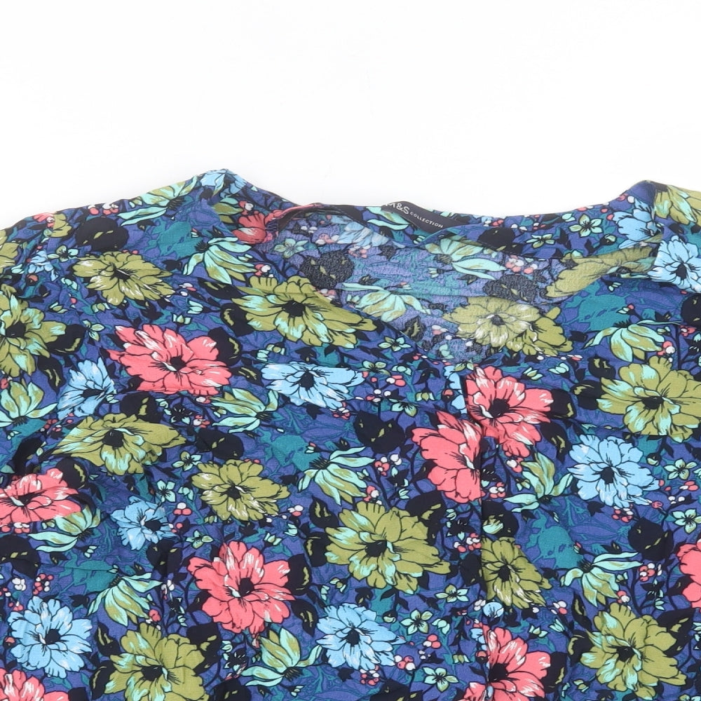 Marks and Spencer Womens Multicoloured Floral Viscose Basic Button-Up Size 22 V-Neck
