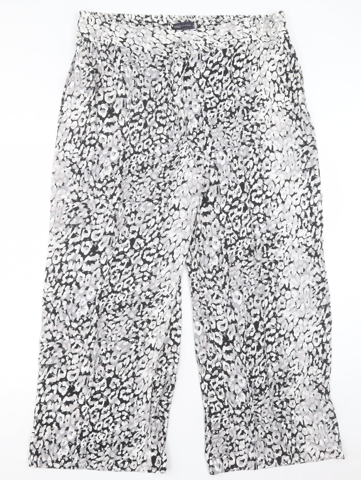Marks and Spencer Womens Grey Geometric Polyester Trousers Size 20 L28 in Regular Drawstring