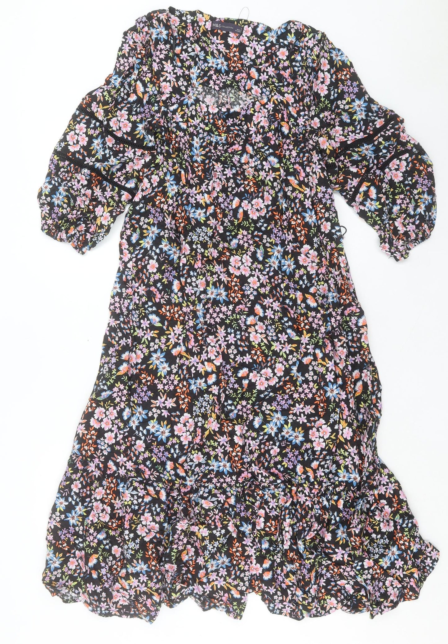 Marks and Spencer Womens Multicoloured Floral Viscose A-Line Size 6 Scoop Neck Pullover