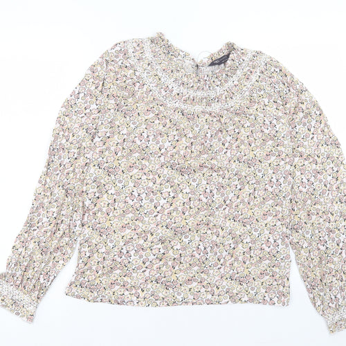 Marks and Spencer Womens Multicoloured Floral Cotton Basic T-Shirt Size 6 Crew Neck